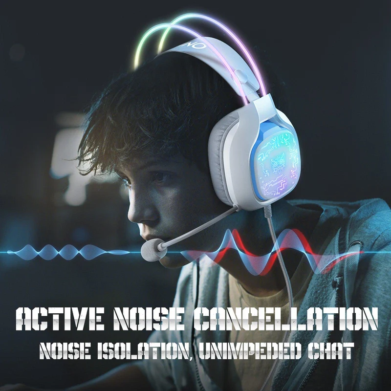 Onikuma X22 RGB Noise Cancellation Microphone Multi-Platform Gaming Headset (Black, White)