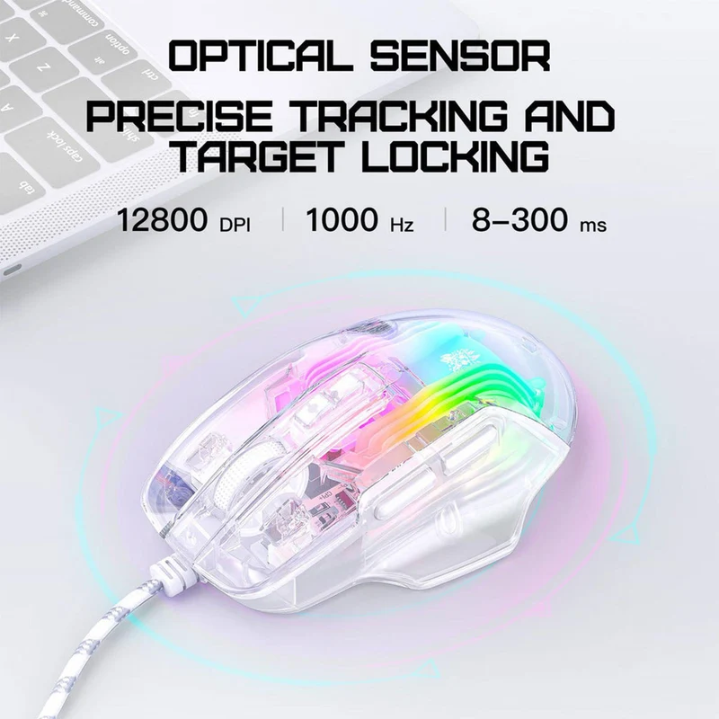 Onikuma CW923 RGB Wired eSports Gaming Mouse (Transparent)