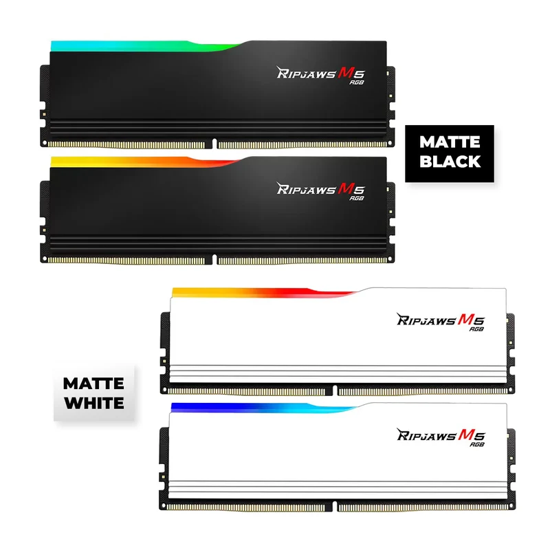 G.Skill Ripjaws M5 RGB 32GB (2x16GB) DDR5 6400MT/s CL36-48-48-102 1.35V Intel XMP Desktop Memory (Matte Black, Matte White)