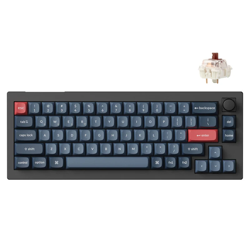 Keychron V2 Max QMK/Via Fully Assembled With Knob Knob RGB Backlit Hot-Swappable 65% Wireless Custom Mechanical Keyboard - Carbon Black (Gateron Jupited Brown Switch) (V2M-D3)