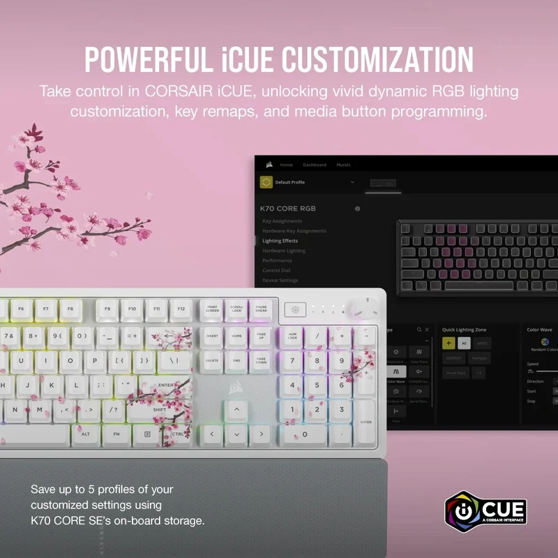 Corsair K70 Core SE RGB Mechanical Gaming Keyboard Cherry Blossom (MLX Red Pre-Lubed Mechanical Switches) (CH-9109C1E-NA)