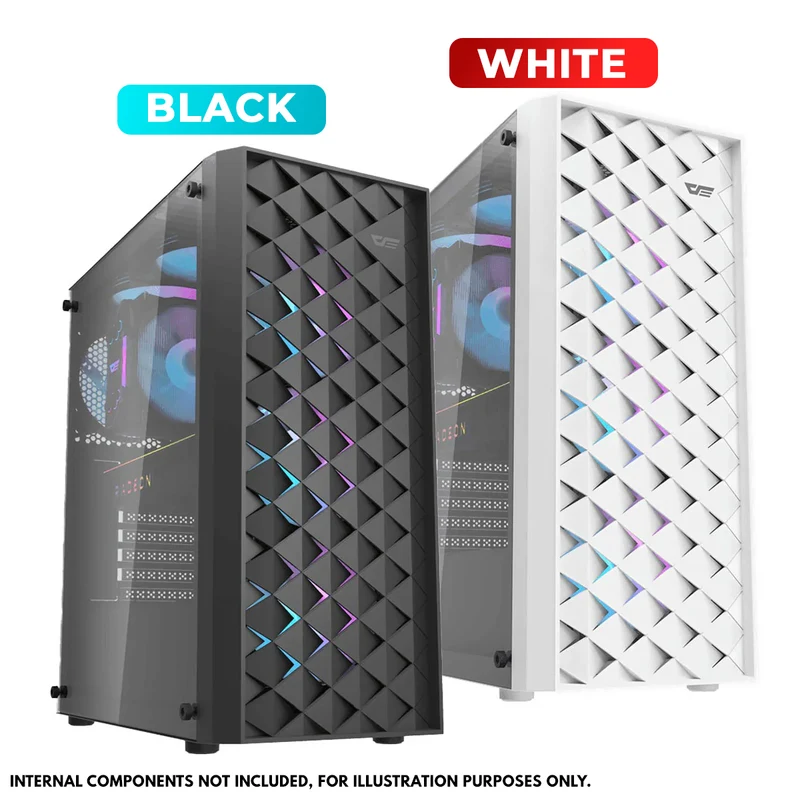 DarkFlash DK351 Luxury ATX PC Gaming Case (Black, White)