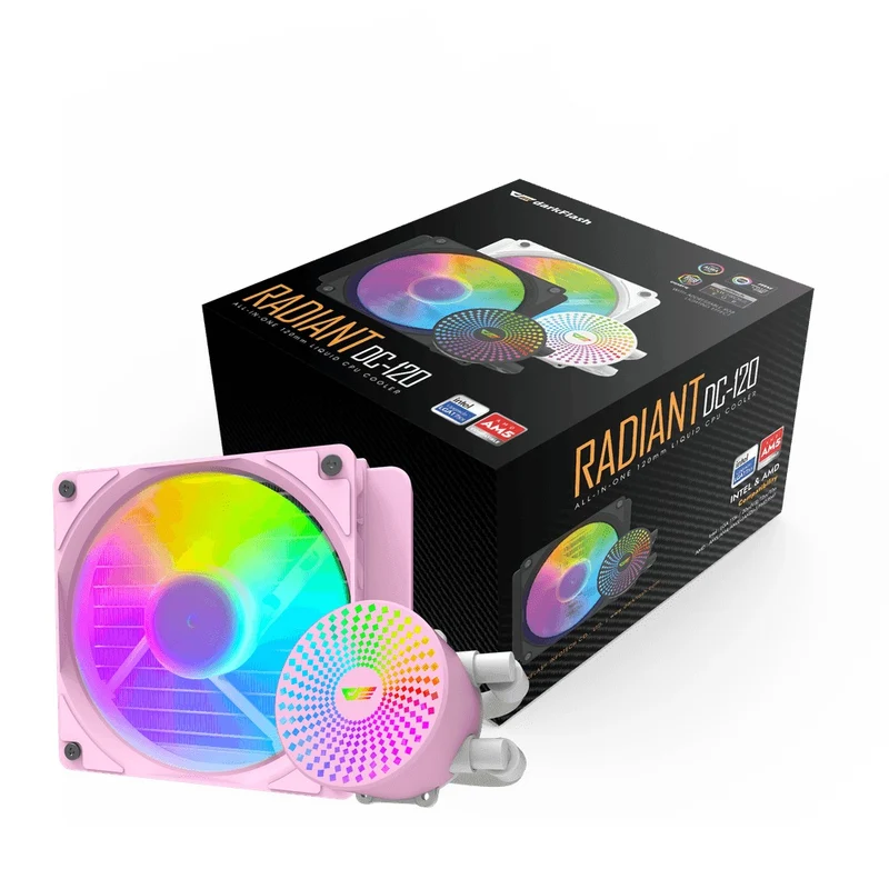 Darkflash Radiant DC-120 ARGB All-In-One 120MM Liquid CPU Cooler (White, Pink)