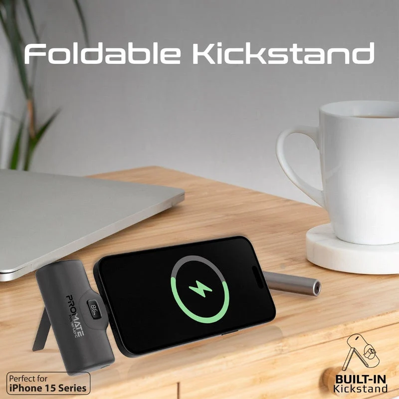 Promate PowerUp-C 5000mAH 20W Ultra-Compact Fast Charging Power Bank In-Built Foldable USB-C Connector (Black)