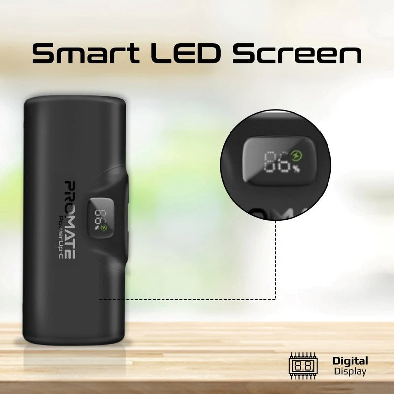 Promate PowerUp-C 5000mAH 20W Ultra-Compact Fast Charging Power Bank In-Built Foldable USB-C Connector (Black)