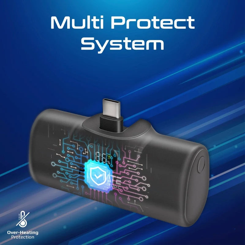 Promate PowerUp-C 5000mAH 20W Ultra-Compact Fast Charging Power Bank In-Built Foldable USB-C Connector (Black)