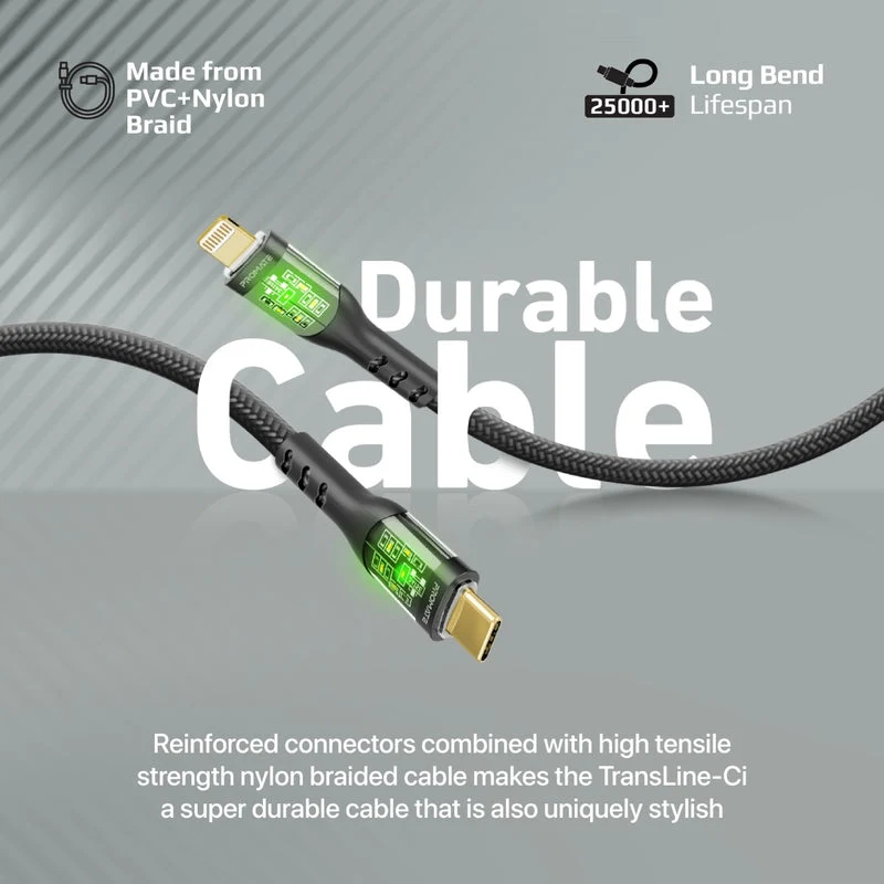 Promate Transline-Ci 27Watts Power Delivery USB-C to Lightning Cable Transparent Shells (Black)