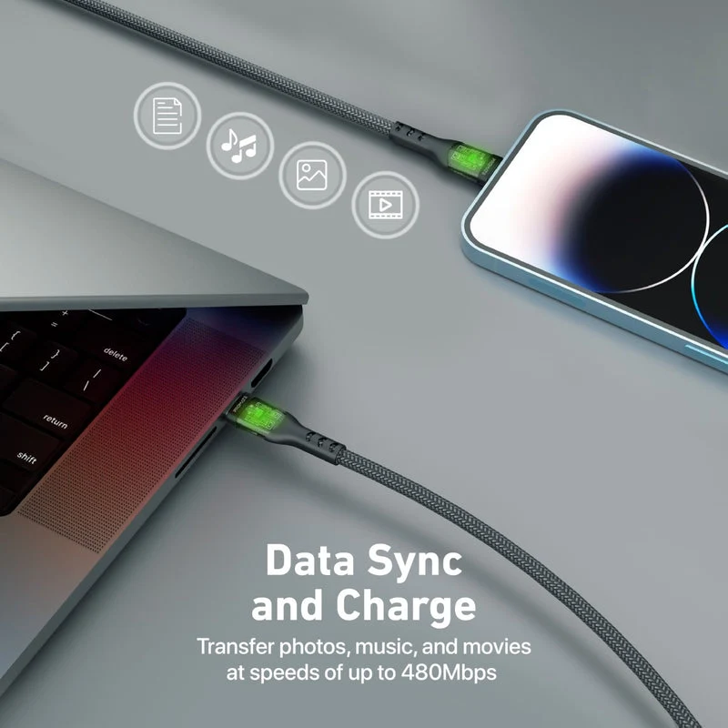 Promate Transline-Ci 27Watts Power Delivery USB-C to Lightning Cable Transparent Shells (Black)