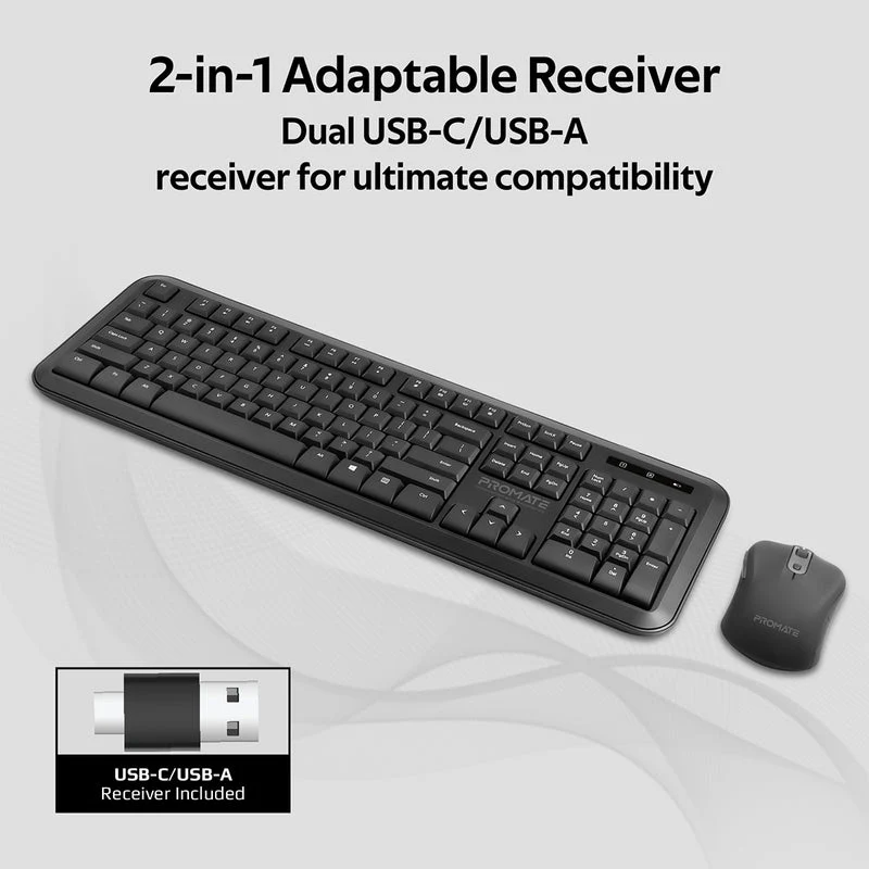 Promate Procombo-6 Dual Interface Full-Size Wireless Keyboard/ Mouse Combo