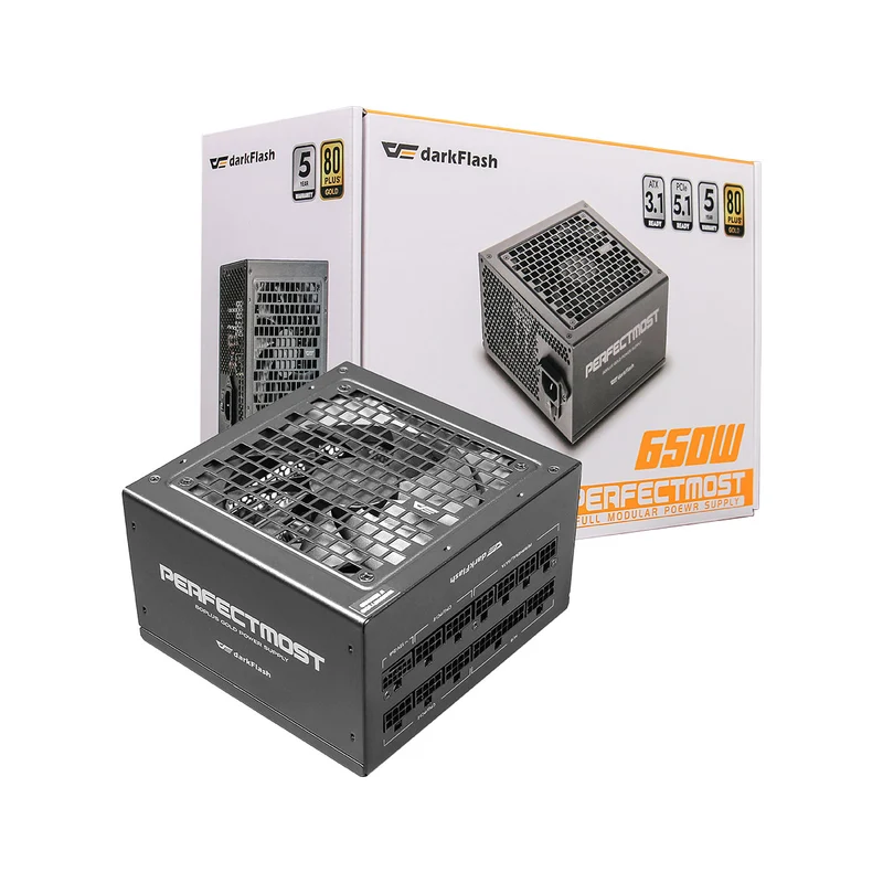 DarkFlash PMT650 650W 80+ Gold ATX 3.1 PCIe 5.1 Ready Full Modular Power Supply (Black)