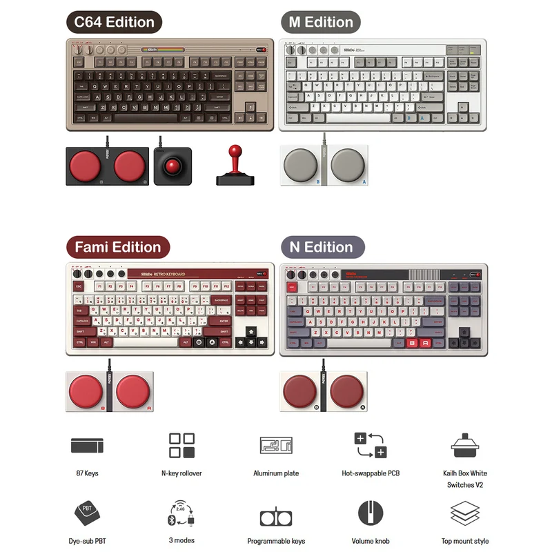 8Bitdo Retro Mechanical Keyboard (C64 Edition, M Edition, N Edition, Fami Edition)