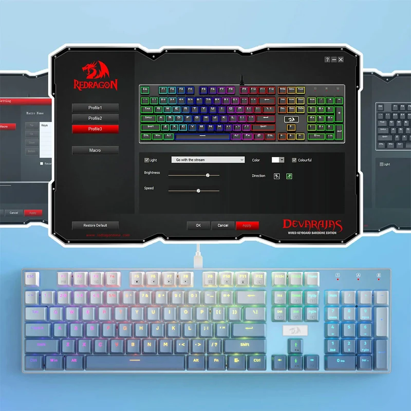 Redragon Devarajas Full-Size Hot-Swappable RGB Mechanical Gaming Keyboard (Dust-Proof Red Switch) (K556GWB-RGB)