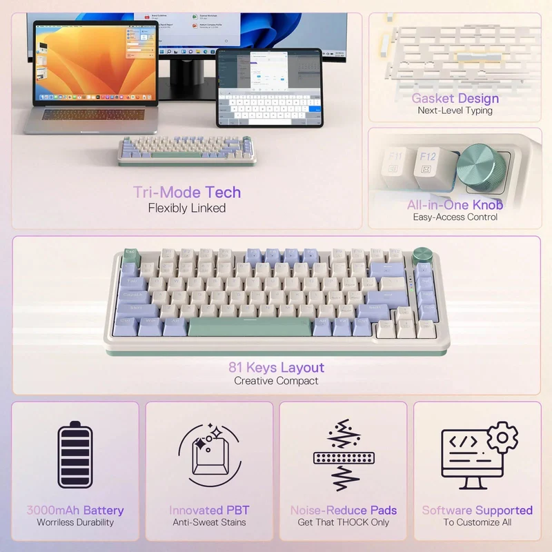 Redragon Ucal Pro RGB Wireless 75% Gasket Hot-Swappable Mechanical Keyboard With Knob (Dust-Proof Red Switch) (K673CPG-RGB-PRO)