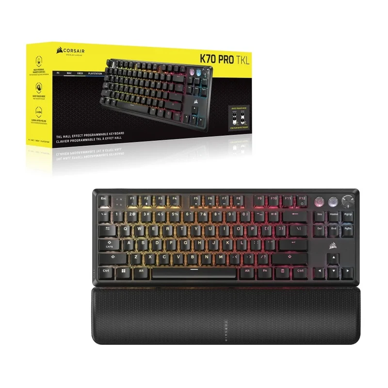 Corsair K70 Pro TKL High-Performance Hall Effect Programmable Gaming Keyboard With Rapid Trigger (Black, White)