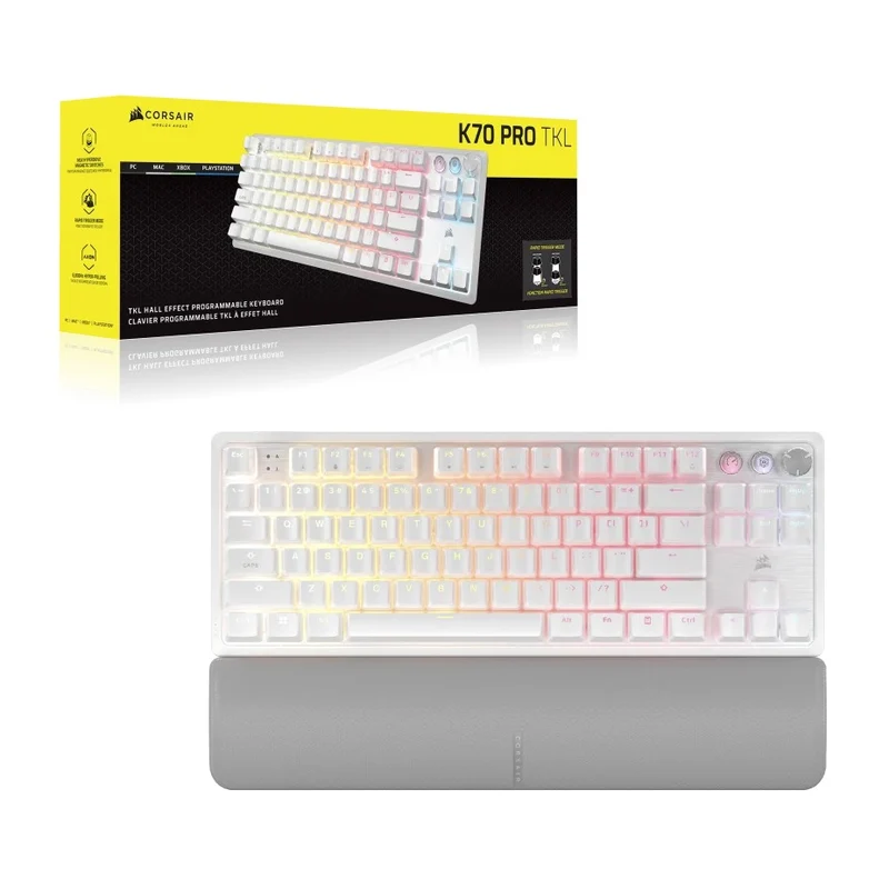 Corsair K70 Pro TKL High-Performance Hall Effect Programmable Gaming Keyboard With Rapid Trigger (Black, White)