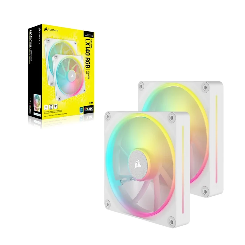 Corsair iCUE LINK LX140 RGB 140MM PWM Dual Fan Starter Kit (Black, White)