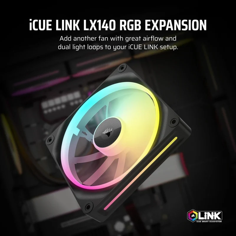 Corsair iCUE LINK LX140 RGB 140MM PWM PC Fan Expansion Kit (Single Pack) (Black, White)