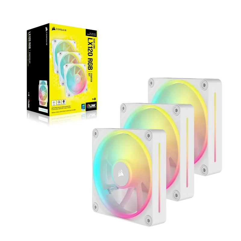 Corsair iCUE LINK LX120 RGB 120MM PWM Fan Triple Starter Kit (Black, White)