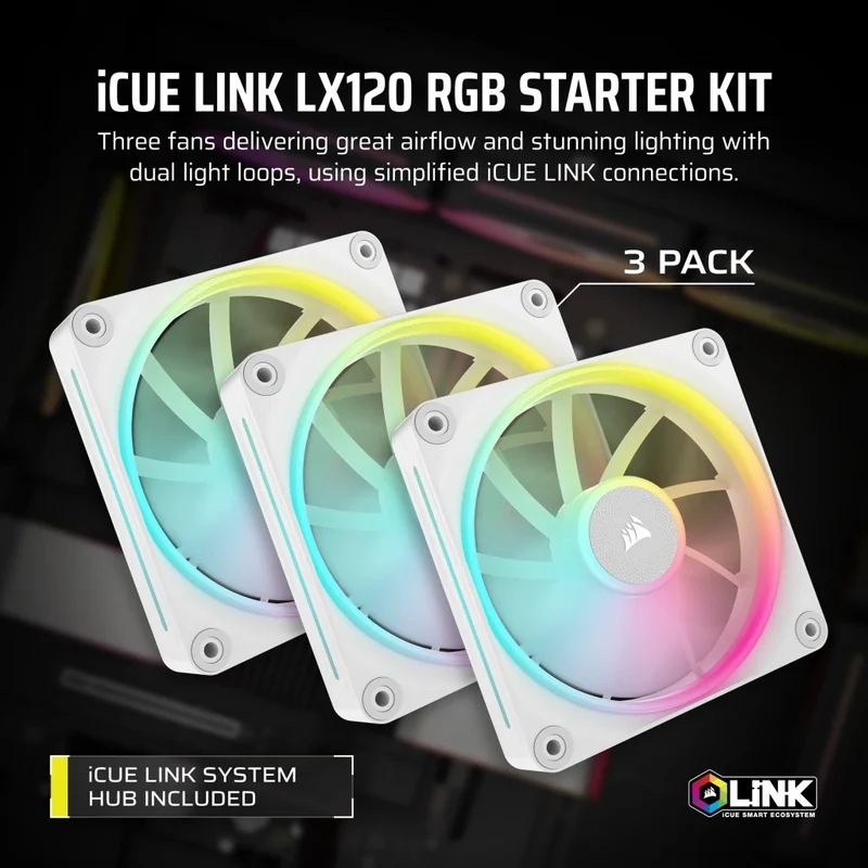 Corsair iCUE LINK LX120 RGB 120MM PWM Fan Triple Starter Kit (Black, White)