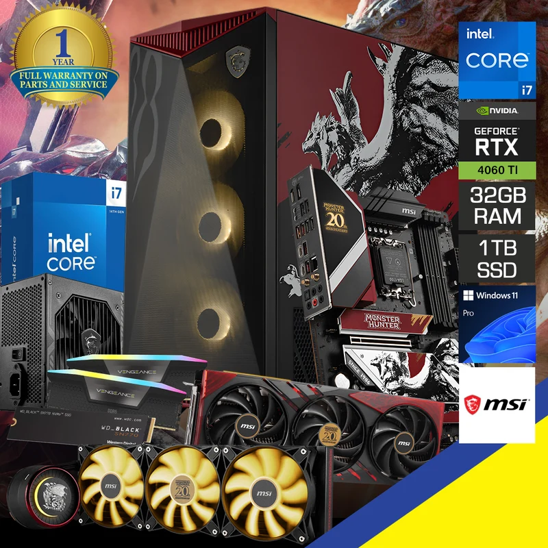 Optima Monster Hunter Edition 2.0 Desktop Gaming PC | Intel i7 14700F | 32GB RAM | 1TB SSD | RTX 4060 Ti | Windows 11 Pro