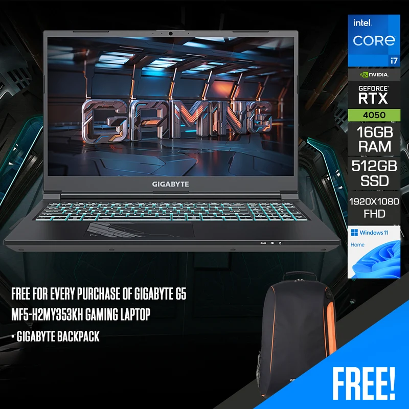 Gigabyte G5 MF5-H2MY353KH Gaming Laptop | 15.6" FHD (1920x 1080) 144Hz | i7-13620H 16GB RAM | 512GB SSD | RTX 4050 | Windows 11 Home + Gigabyte Backpack