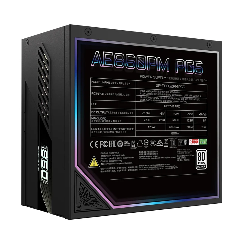 Gigabyte Aorus Elite P850W 80+ Platinum Modular Pcie 5.0 Ice Power Supply (Black)