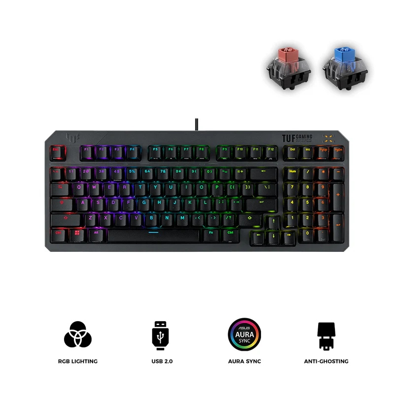 Asus TUF K3 Gen II RA07 RGB IP57 Wired Optical Mechanical Gaming Keyboard (Blue Switch, Red Switch)