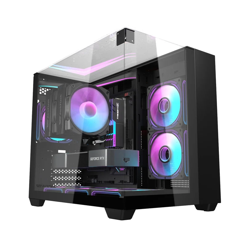 Darkflash TH285M Luxury M-ATX Front & Side Glass Panel PC Case (Black, White)
