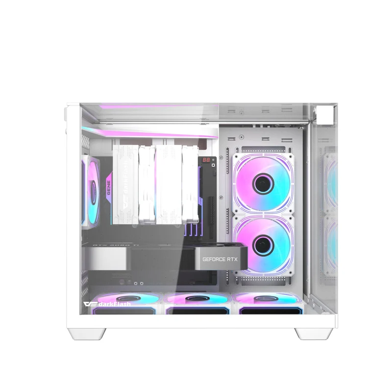 Darkflash TH285M Luxury M-ATX Front & Side Glass Panel PC Case (Black, White)