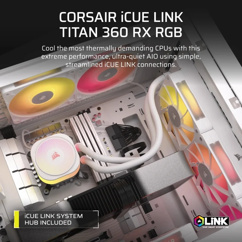 Corsair iCUE LINK TITAN 360 RX RGB AIO Liquid CPU Cooler (Black, White)