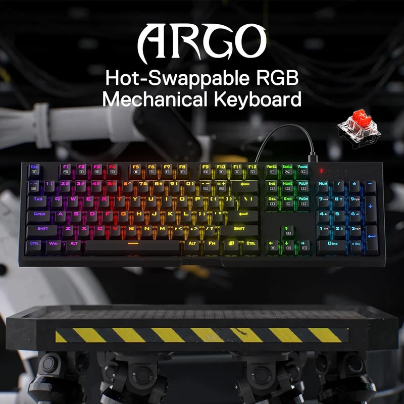 Redragon Argo Full-Size Hot-Swappable RGB Wired Mechanical Gaming Keyboard (Dust-Proof Red Switch) (K670-RGB)