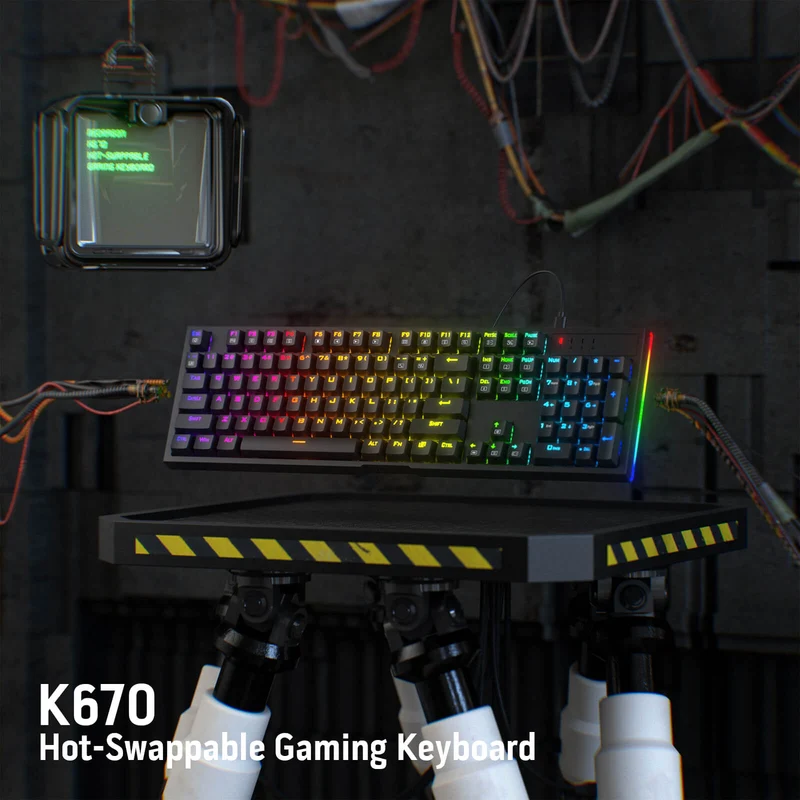 Redragon Argo Full-Size Hot-Swappable RGB Wired Mechanical Gaming Keyboard (Dust-Proof Red Switch) (K670-RGB)