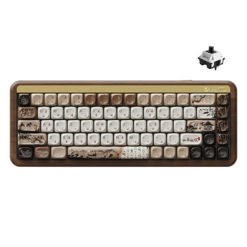 Akko MU01 Mountain Seclusion Walnut Wood Case Multi-Mode RGB Hot-Swappable Mechanical Keyboard (Akko Rosewood, Akko V3 Piano Pro)