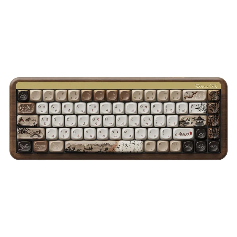 Akko MU01 Mountain Seclusion Walnut Wood Case Multi-Mode RGB Hot-Swappable Mechanical Keyboard (Akko Rosewood, Akko V3 Piano Pro)