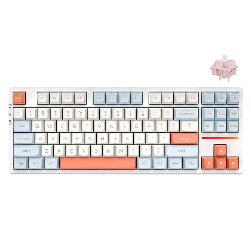 VXE V87 Tri-Mode RGB Hot-Swappable Mechanical Keyboard (Jelly Orange) (Strawberry Pudding Switch)