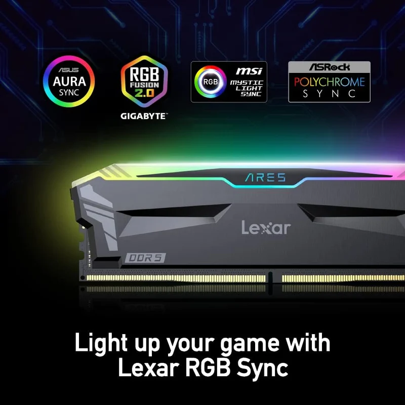 Lexar Ares RGB 32GB Kit (2x16GB) DDR5 6000MHz CL34 UDIMM Desktop Memory (LD5FU016G-R6000GDGA)