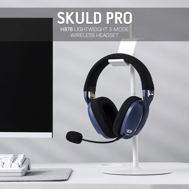 Redragon H878 Skuld Pro Lightweight Wireless Gaming Headset (Black/Blue, Black,Blue, White)