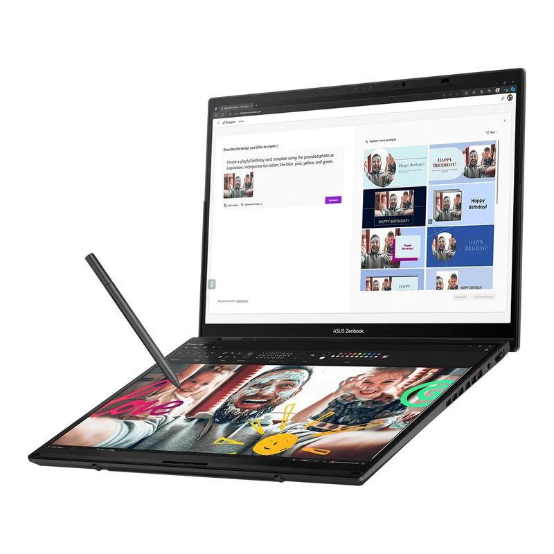Asus Zenbook Duo 14 UX8406MA-PZ221WSM Laptop (Inkwell Gray) | Touch Screen 14" OLED | Ultra 7 155H | 32GB LPDDR5X | 1TB SSD | Intel Arc Graphics | Windows 11 Home + MS Office Home & Student 2021 + Microsoft 365 Basic + Sleeve + Stylus Pen