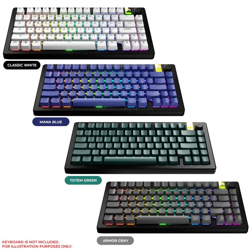 Glorious GPBT Basics Keycaps (Classic White, Mana Blue, Totem Green, Armor Gray)