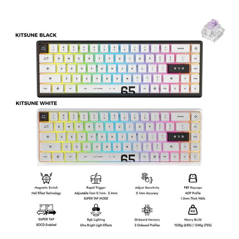 Arbiter Studio Polar 65 Pro Magnetic Gaming Keyboard (Kitsune White, Kitsune Black)