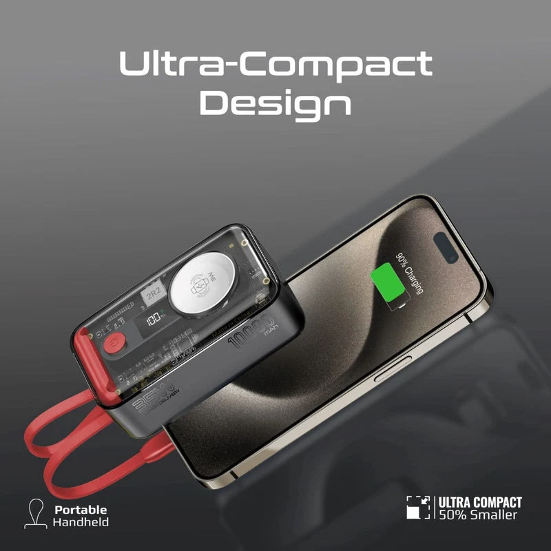 Promate Mavrix 35W Transparent Smartphone & Apple Watch Charging Power Bank with USB-C & Lightning Cable