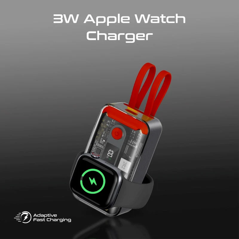 Promate Mavrix 35W Transparent Smartphone & Apple Watch Charging Power Bank with USB-C & Lightning Cable