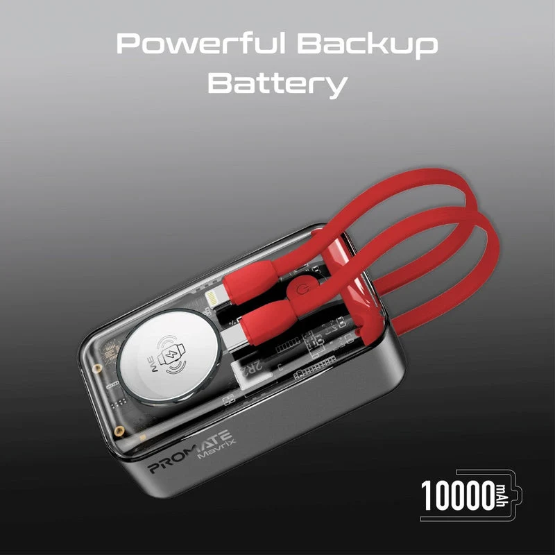 Promate Mavrix 35W Transparent Smartphone & Apple Watch Charging Power Bank with USB-C & Lightning Cable