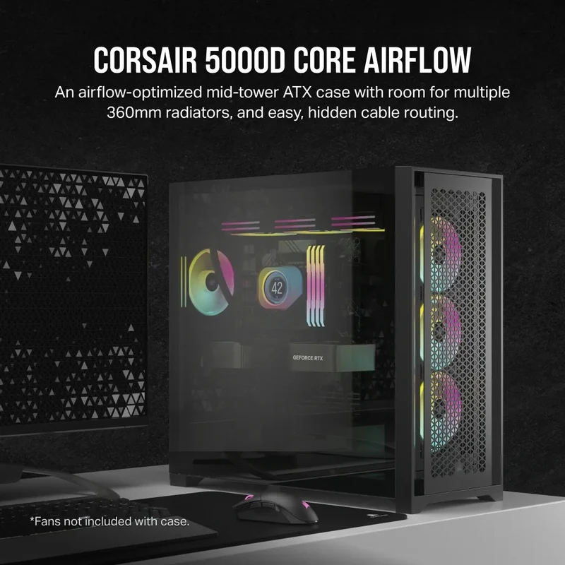 Corsair 5000D Airflow Core Tempered Glass Mid-Tower ATX PC Case (Black, White)
