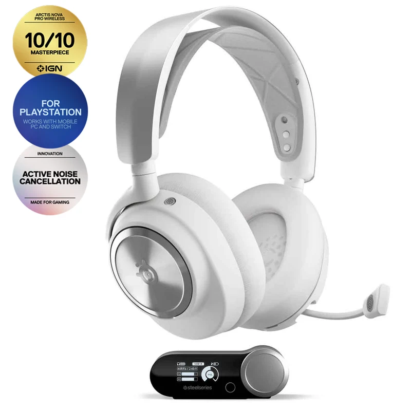 Steelseries Arctis Nova Pro Wireless High-Fidelity Gaming Audio w/ Active Noise Cancellation for Playstation/ PC/ Switch/ Mobile (White) (61526)