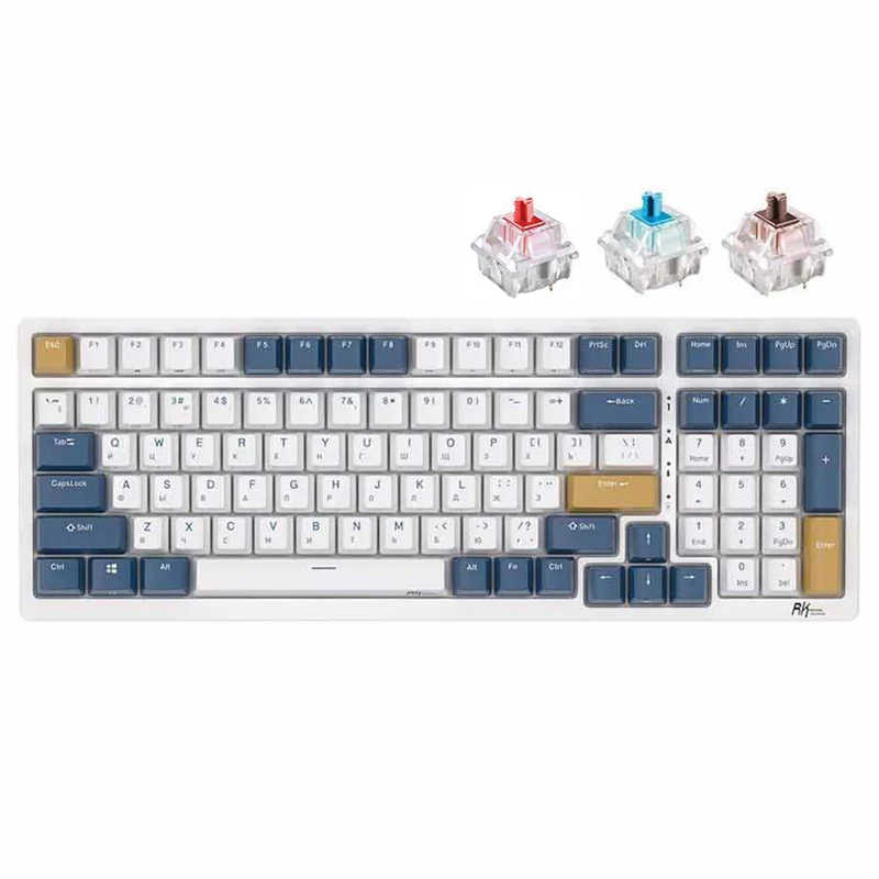Royal Kludge RK98 Tri-Mode RGB 100 Keys Hot Swappable Mechanical Keyboard Klein Blue (Red Switch, Blue Switch, Brown Switch)