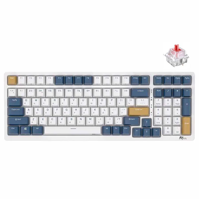Royal Kludge RK98 Tri-Mode RGB 100 Keys Hot Swappable Mechanical Keyboard Klein Blue (Red Switch, Blue Switch, Brown Switch)