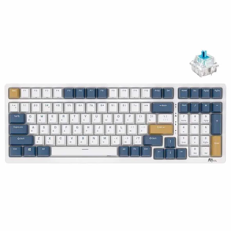 Royal Kludge RK98 Tri-Mode RGB 100 Keys Hot Swappable Mechanical Keyboard Klein Blue (Red Switch, Blue Switch, Brown Switch)