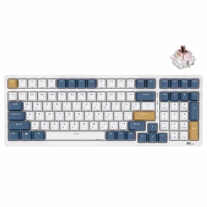 Royal Kludge RK98 Tri-Mode RGB 100 Keys Hot Swappable Mechanical Keyboard Klein Blue (Red Switch, Blue Switch, Brown Switch)