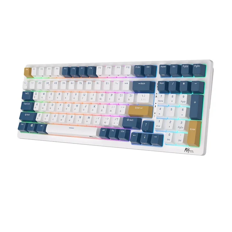 Royal Kludge RK98 Tri-Mode RGB 100 Keys Hot Swappable Mechanical Keyboard Klein Blue (Red Switch, Blue Switch, Brown Switch)